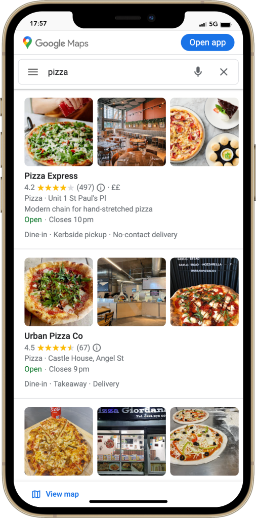 Google Maps local SEO search result screenshot