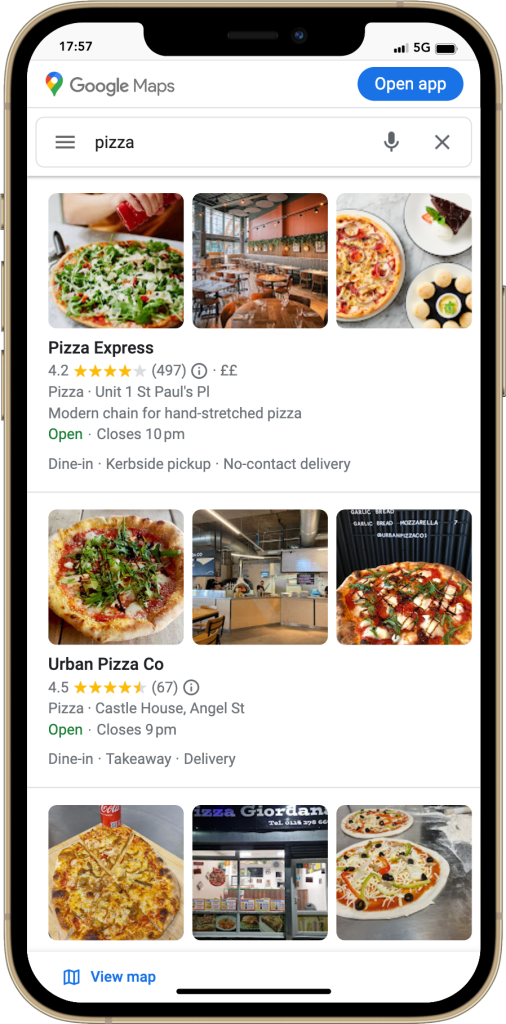 Google Maps Pizza Business Search